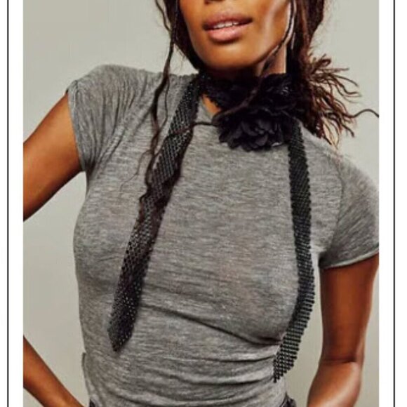 NWT Free People Royce Flower Choker with Crystal Rhinestones Black Center Flower - Picture 1 of 7